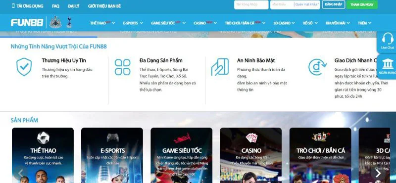 Giao diện Fun88